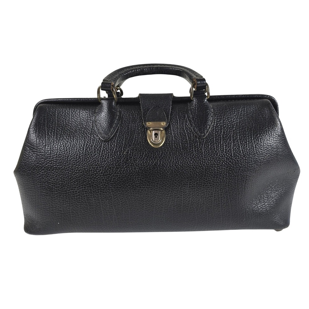 Schell Vintage Pebbled Leather Doctor Bag Satchel Brass Hardware Gladstone Style
